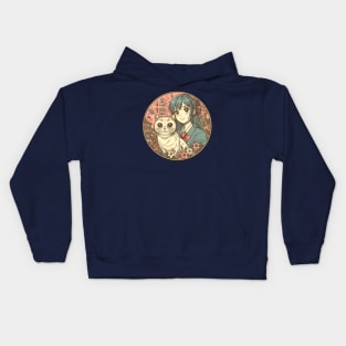 Japanese cat Retro anime neko Kids Hoodie